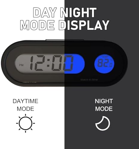 Eratus 1 PC Car 2.95" x 1.1" x 0.7" Digital Clock with Thermometer, Angle Adjustable Dashboard Vent Mini LCD Luminous Large Screen Clock, Black