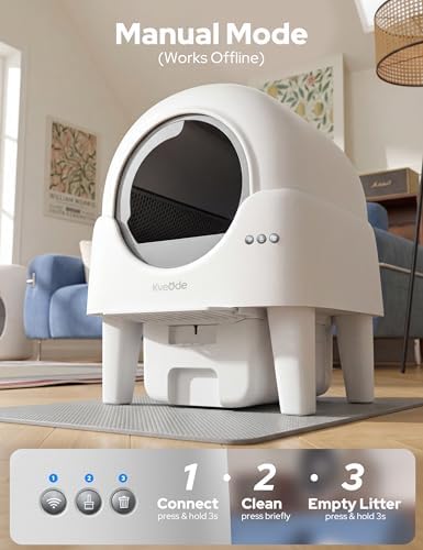 Self Cleaning Cat Litter Box, 90L Large Capacity for Cats 2.2-15 lbs, APP Control with Smart Safety Sensors, Quiet Operation, Easy Clean Detachable Globe, Cream White