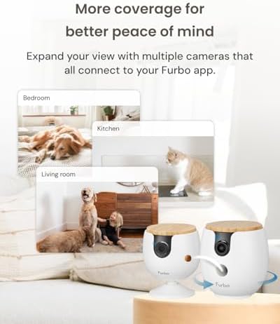 Furbo [New Mini 360° Camera + Mini Cam [New Subscription Required at Setup] (2-Camera Bundle Nanny Subscription): Pet Safety Alerts, Dog & Cat Cameras with Speaker, Phone App & Night Vision
