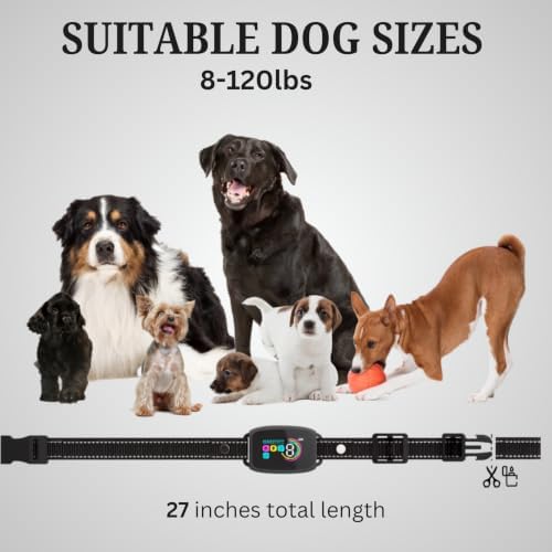 Bark Collar for Medium & Large Dogs - Anti Barking Device & Dog Training Collar with Beep, Shock, Vibration & 8-Level Sensitivity, IP67 Waterproof (White)