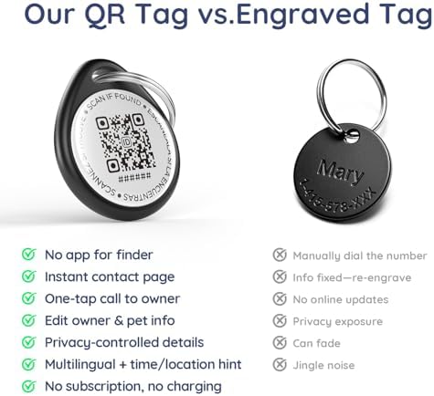 QR Code Dog Tag and Cat Tag, Scan to Reunite Faster, Waterproof and Durable, Lightweight and Quiet, Updatable Contact Info, with Best Friend Design
