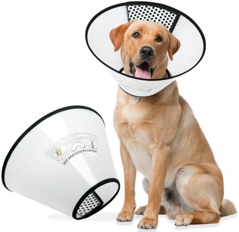 Dog Cone Collar for Surgery Recovery, Adjustable Soft Elizabethan Collar, Anti-Lick Protective Neck E-Collar for Dogs L