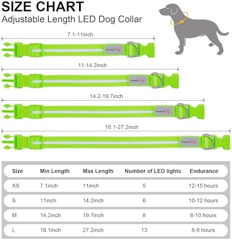 CHUKCHI LED Dog Collar Rechargeable,Waterproof Flashing Collar,Light Up Glow Collar, Adjustable Soft Safety Light Up for Small Medium Large Dogs Walking Camping at Night (Green-S)