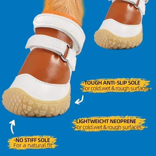 Dog Shoes for Small Dogs, Brown - White, Size 3