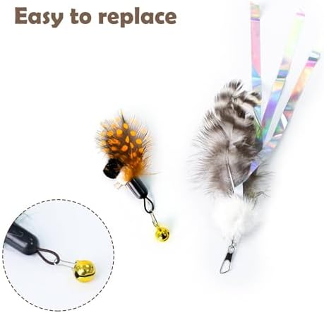 Cat Insect Feather Toys Replacement Cat Toy Wand Refills, 6 Pieces Natural Insect Cat Toy Feathers Refill, Interactive Cat Teaser Wand Attachments, with Bell