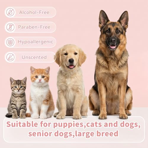 Hypoallergenic Dog Wipes for Paws & Butt, Extra Thick Plant Based Pet Wipes for Dogs & Cats, Alcohol-Free Lick-Safe Grooming Wipes, 80 Count