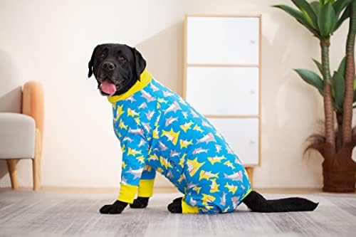 Dog Surgery Recovery Suit Female Male for Dogs After Surgery Medium Large Dogs Onesie Dog Pajamas Pjs Clothes (Yellow Shark, 30 (Chest 29.92 in | Backlength 19.69 in))