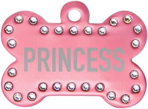 Signature Custom Laser Engraved Anodized Aluminum Pet ID Tags (Red, Swarovski Crystal Bone 1 1/2" x 1")