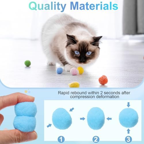 Cat Toy Pom Ball, Interactive Cat Ball Toys Fuzzy Pompoms (Plush, 1.2Inch, 30Pcs, Lake Blue) for Kittens Pet Enrichment Training Play Indoor