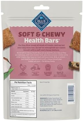 Blue Buffalo Soft & Chewy Health Bars, Baked with Real Chicken & Coconut, Natural Dog Treats Mineral-Enhanced for Flavor, 9 oz. Bag (Pack of 6)