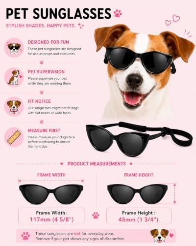 G010 Dog Pet Costume Aviator Sunglasses for Medium Breeds 18-40 lbs (2-Pack Aviator Black + Cateye Black, uv400)