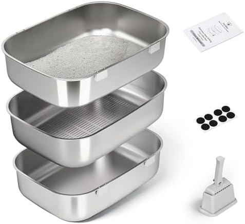 Triple Pan Stainless Steel Sifting Cat Litter Box