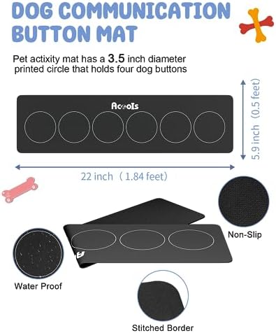 Acools Dog Buttons for Communication, 6 Pcs Dog Talking Button Set, 30s Voice Recordable Pet Training Buzzer, Speaking Buttons for Cats & Dogs with Waterproof Dog Activity Mat and 24 Scene Stickers