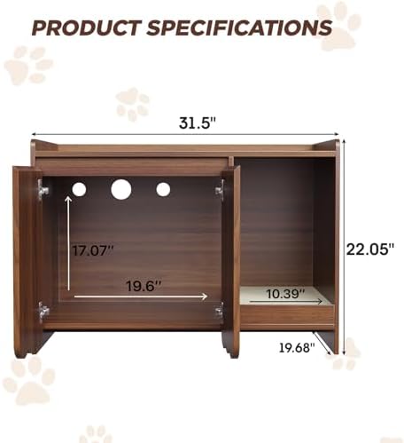 Halitaa Cat Litter Box Enclosure with Scratch Pad, Hidden Litter Box with Soft-Close Hinges, Modern Fluted Cat Litter Box Furniture, Dog Proof Litter Box Cabinet, Side Table, Walnut