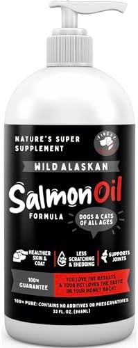 Wild Alaskan Omega-3 Blend Pollock + Salmon Oil for Dogs & Cats (32oz). 100% Pure Fish Oil Supplement with EPA & DHA for Joints, Skin & Coat, Itching, Shedding, Immune & Heart. Tasty & Easy to Give.