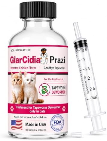 No More Tapeworms in Cats and Kittens- Dewormer for Cats and Dewormer for Kittens - 60mls Chicken Flavour with 3ml Dropper-USA Made Oral Suspension