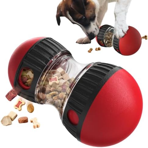 CYBERNOVA Interactive Dog Toys, Treat Dispenser and Adjustable Food Dispensing Slow Feeder Ball,Stimulating Dog Nature and Enhancing Intelligence (Red-Black)
