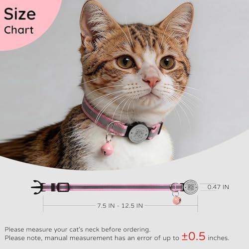 Breakaway Cat Collar QR Code, Reflective Bell, Adjustable Kitten Blue/Pink