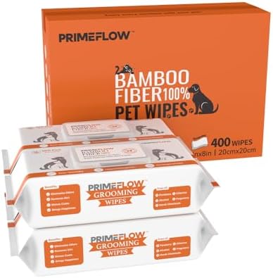 Pet Wipes for Dogs & Cats 100% Bamboo Grooming Wipes, 400 Count Bulk Family Pack | Alcohol-Free, Fragrance-Free 8 x 8 in Plant-Based Wipes for Paws, Body, Face & Rear | Lab-Tested