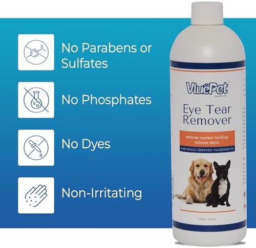 | Eye Tear Remover - Eye Wash Drops & Tear Stain Remover for Cat and Dog - Gentle, Safe & Non-Irritating Formula for All Breeds - Vet Formulated, Prevents Infections - All Natural – 16 floz