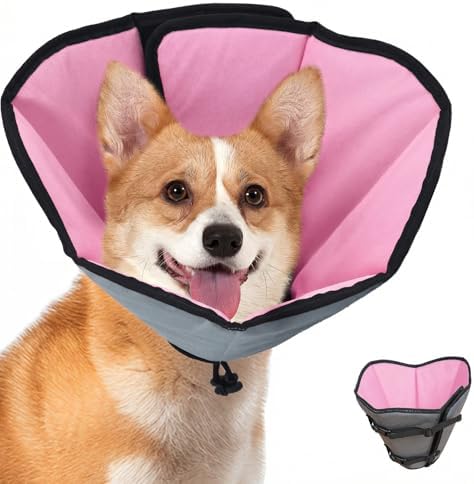Soft Dog Cone Collar After Surgery: Long Alternative Comfortable Comfy Fabric Recovery Shame Elizabethan Stop Licking Small Medium Large Dogs (Pink, L)