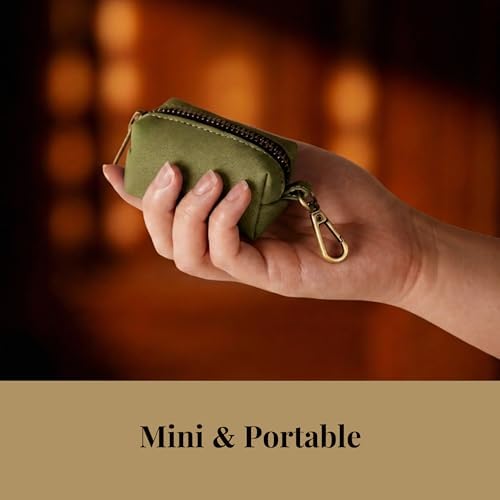 Didog PU Leather Dog Poop Bag Holder, Easy-Pull with Metal Clip, OliveGreen