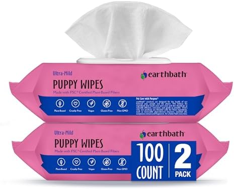 earthbath Ultra-Mild Wild Cherry Puppy Wipes, 100 Count (2 Pack)
