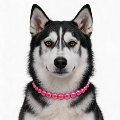Iridescent Hot Pink Beaded Dog Collar, Fashion Pet Necklace for Large Dog
