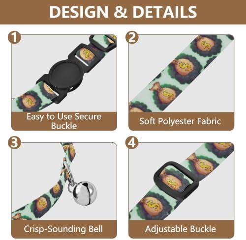 Cartoon Money Dollar Mint Cat Collars 2 Pack Soft Polyester Pet Collar Adjustable 10.6 to 17.1 Inches