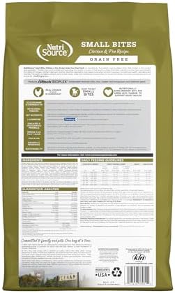 NutriSource Grain Free Chicken & Peas Small Bites Dog Food, 12lb