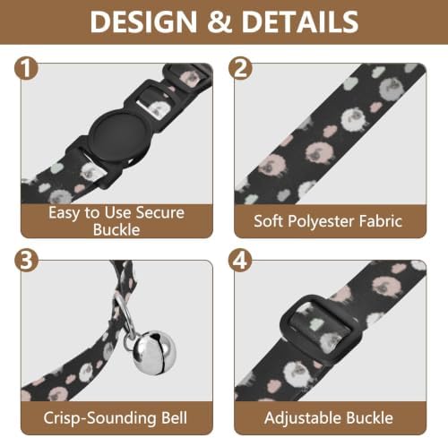 Cute Cartoon Sheep Black Pet Collars 2 Pack Collar for Puppy Adjustable 10.6 to 17.1 Inches