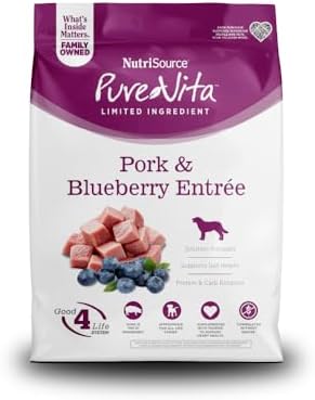 PureVita Grain Free Dog Food, Pork & Blueberry, Single Source Protein, 4lb