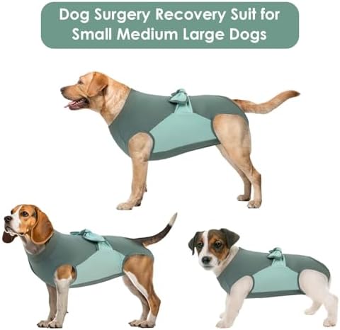 SAWMONG Recovery Suit for Dogs, Cotton Dog Surgery Suit Female Spay Pet Male Breathable, Zipper Neuter Onesie Bodysuit Prevent Licking Wounds, Substitute E-Collar & Cone(Green, Medium)