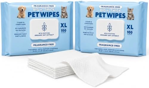 Dog Wipes for Paws and Butt, XL 2-Pack 200 Count, Fragrance Free