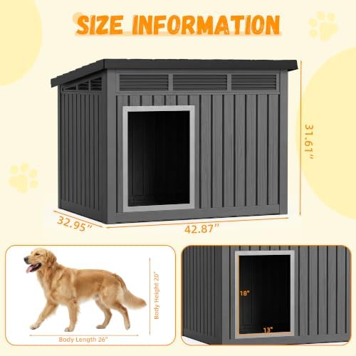 VIXZEN Dog House Indoor Outdoor,Waterproof Dog House for Small to Large Dogs,Doghouse with Air Vents and Elevated Floor,Openable at the Top,Easy to Assemble and Clean,Deep Black