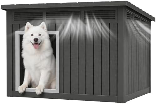 Fancyango Large Dog House with Removable Roof for Indoor & Outdoor Use - Big Dog House for Large Medium Dogs(42.8" L x 33" W x 31.5" H) Deep Black