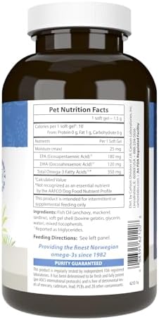 Carlson Omega-3 Fish Oil Soft Gels for Dogs, Supports Skin & Coat, Joint & Heart Health, Dog Supplement, 240 Soft Gels