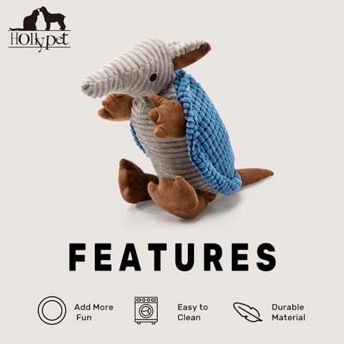 Hollypet Armadillo Squeaky Dog Toys for Medium Large Dogs, 10"