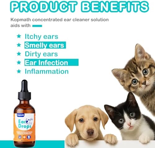 Dog Ear Drops, Dog Ear Cleaner Drops, Ear Infection Treatment for Dogs and Cats, Natural Herbal Ear Cleaning Solution for Dirty,Itchy,Smelly,Inflammed Pet Ears, 2 oz with Dropper