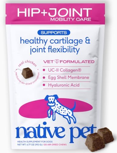 Native Pet Mobility Care - Hip & Joint Supplement for Dogs - UC-II Collagen, Egg Shell Membrane & Hyaluronic Acid - Dog Joint Supplement Chews Supports Cartilage, Mobility & Flexibility - 120 Chews