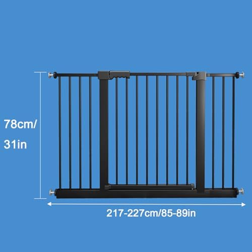 Smart Auto-Close Pet Gate for Dogs & Cats, Escape-Proof 3-Lock Heavy-Duty Stair Gate, 180° Swing Adjustable Dog Gate for Doorways & Stairs(Size:217-227cm/85-89in,Color:Black)