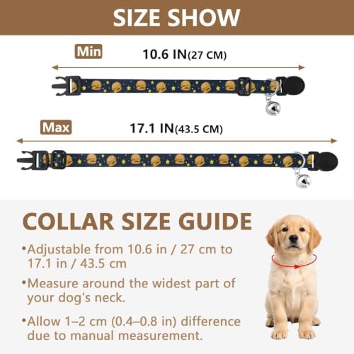 Cartoon Hamburgers Stars Navy Pet Collars 2 Pack Soft Cat Collar Adjustable 10.6 to 17.1 Inches