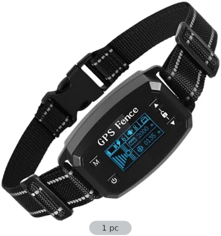 GPS E-Fence Collar, Wireless Dog Collar Fence System for Pet Training, 0.018 to 1.2 miles, 30 to 2,000 m Safety Distance, Bark Trainer with 3 Correction Modes, IPX6 Waterproof ABS, Black 1,000 mAh
