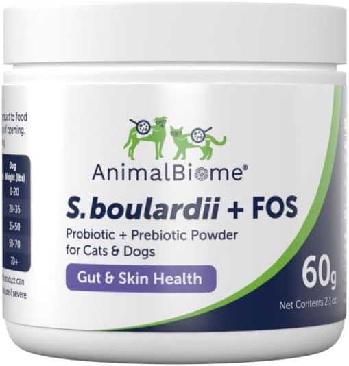 AnimalBiome Pet Probiotics - S. boulardii + FOS Probiotic and Prebiotic Powder for Dogs and Cats 60g