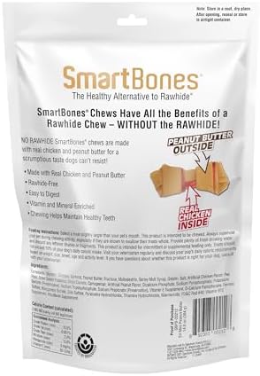 SmartBones Mini Bones Rawhide-Free Dog Treat, Real Peanut Butter, 24 Count