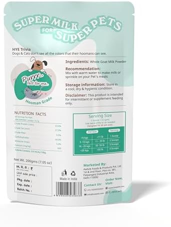 HYE Pets Full Fat Goat Milk Powder for Dogs and Cats 200g 7.05 oz Dog Food Topper Meal Mixer
