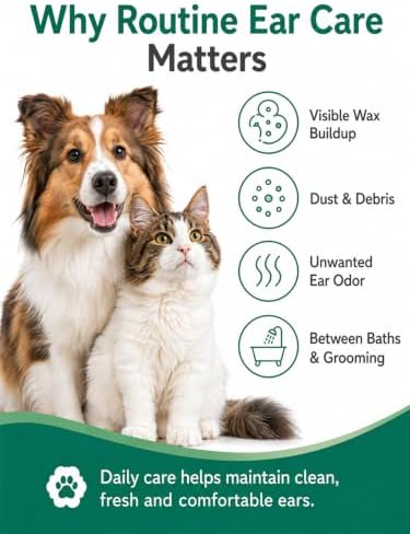 Gentle Ear Cleaning Solution for Dogs & Cats | Itchy Ear Relief, Ear Canal Cleaner & Deodorizer | Daily Ear Wash for Puppies, Kittens & Pets – Safe