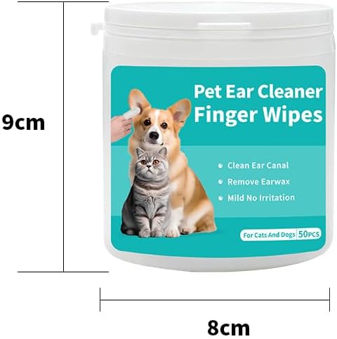 Ear Cleaner Finger Wipes for Dogs & Cats,50 Counts Pet Ear Wipes,Pet Ear Cleaner Finger Wipes to Remove Wax, Dirt, Relieve Ear Itching & Inflammation for Dogs & Cats