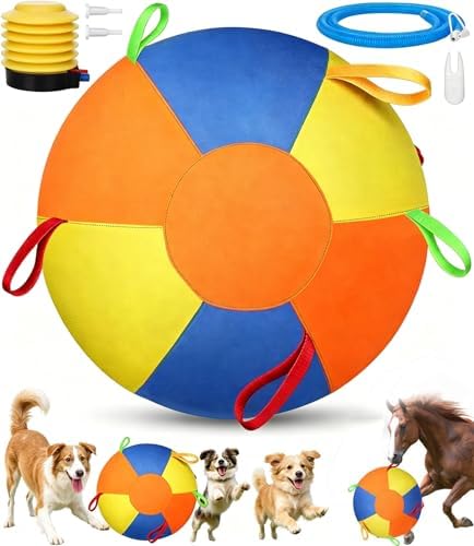 Sheepdog Herding Ball 10/18/22/25 Inch, Heavy-Duty Double-Layer Anti-Burst Tear-Resistant Interactive Dog Toy with Air Pump Washable Cover for Indoor Outdoor Play (Three Colors, 10 in)