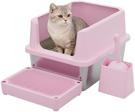 RIZZARI Cat Litter Box Anti-Scatter: Open-Room for Large Cats & Multi-Home